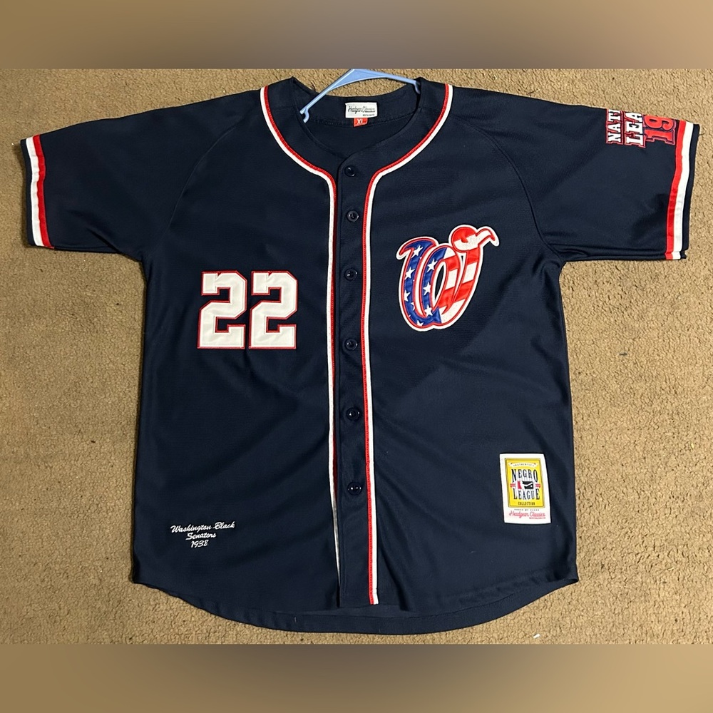 MENS XL WASHINGTON BLACK SENATORS FLAG BUTTON DOWN BASEBALL JERSEY